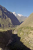 Inca Trail, Cusichaca Valley with the snow capped peak of Veronica in sight. 